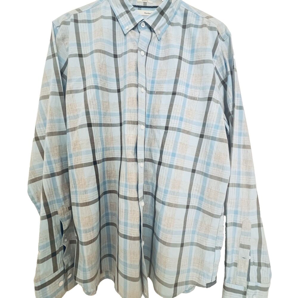 Hawker Rye Mens Shirt XL Regular Button-Down Long Sleeve Plaid Blue 100% Cotton
